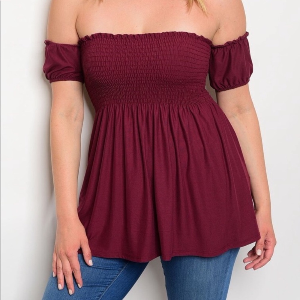 Forever 21 Plum Peplum Off The Shoulder Peplum Blouse